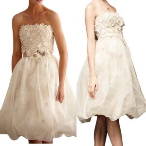 BHLDN Quillaree 3D Floral Applique Artwork Layered Silk Dress in Ivory Size 8